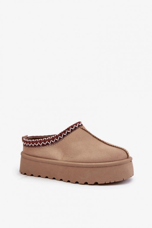 Bottes de neige basses beiges pour femmes avec anneaux brodés sur plateforme Įjungtarirya