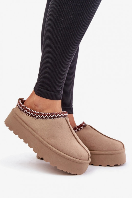 Bottes de neige basses beiges pour femmes avec anneaux brodés sur plateforme Įjungtarirya