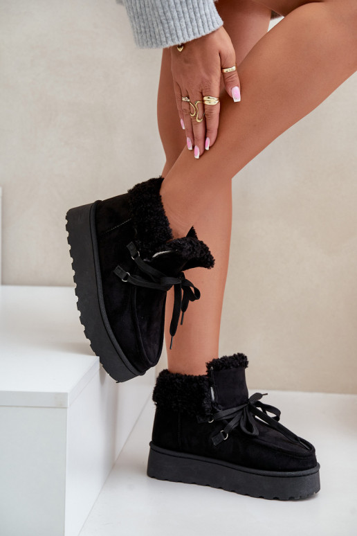 Bottes de neige noires pour femmes sur une plateforme avec fourrure Ciabellae