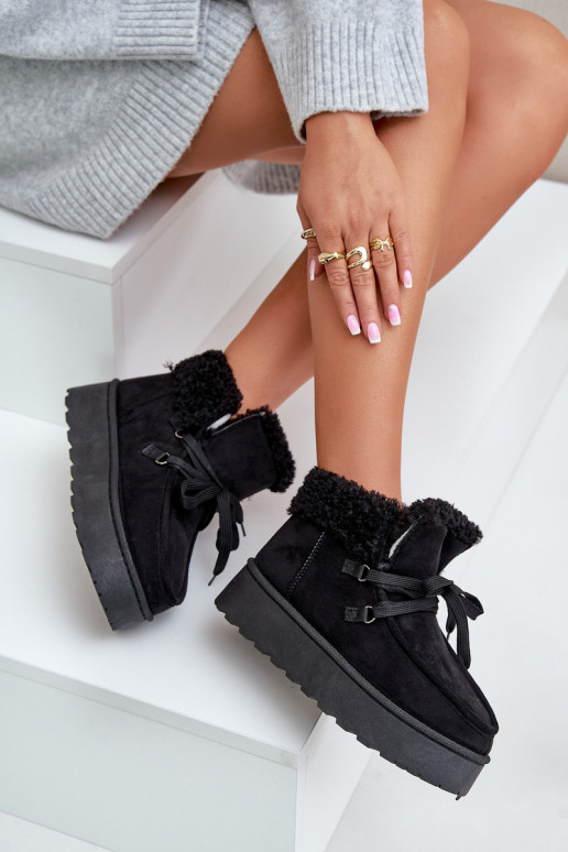 Bottes de neige noires pour femmes sur une plateforme avec fourrure Ciabellae
