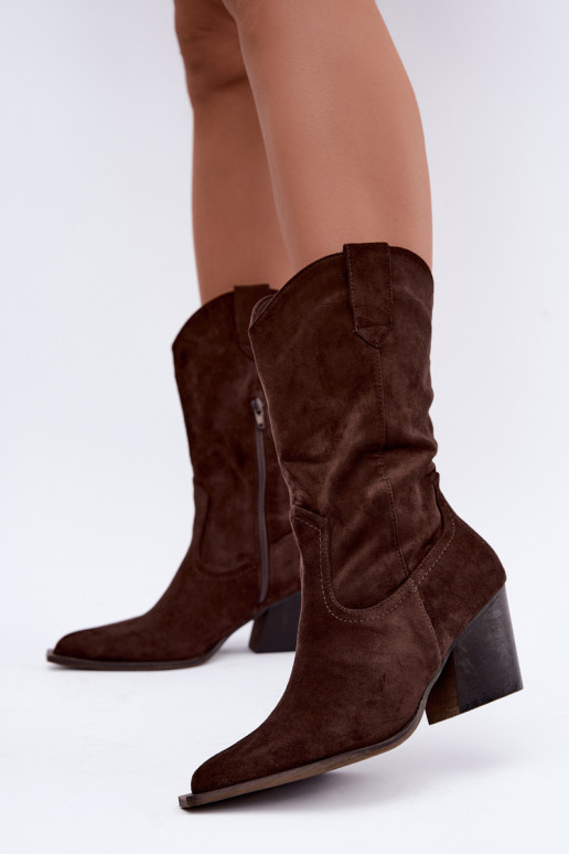 Bottes de cowboy chaudes avec talons en couleur chocolat Serenza
