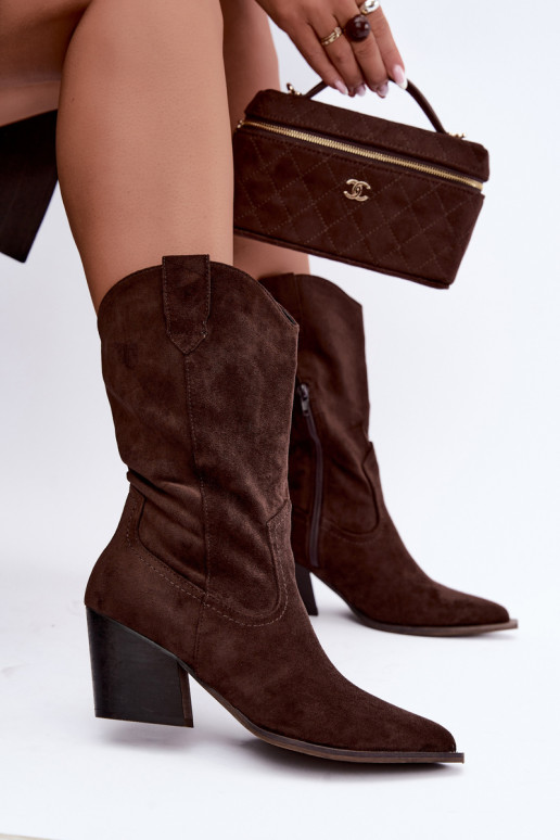 Bottes de cowboy chaudes avec talons en couleur chocolat Serenza