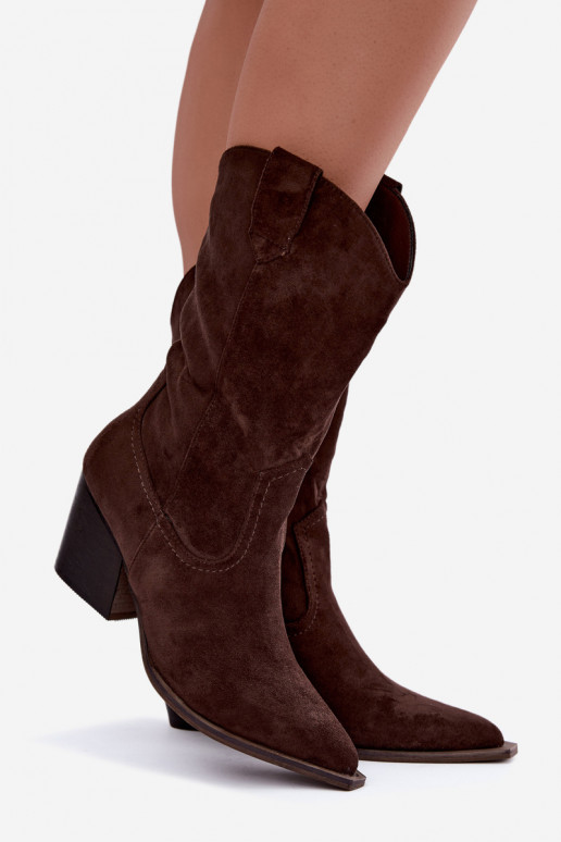 Bottes de cowboy chaudes avec talons en couleur chocolat Serenza