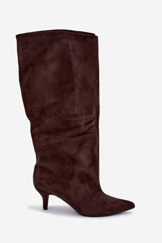 Bottes hautes chaudes avec volants et talons en couleur chocolat Oriellea