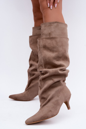 Bottes hautes chaudes avec volants et talons en couleur sable Oriellea 2