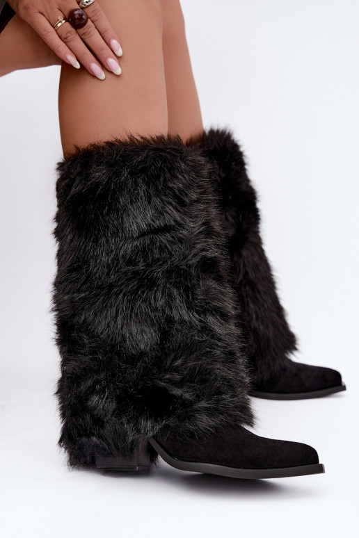 Bottes hautes chaudes avec fourrure et lacets en couleur noire Saphielle