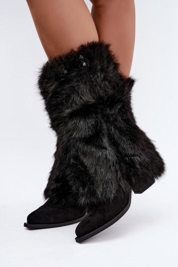 Bottes hautes chaudes avec fourrure et lacets en couleur noire Saphielle 2