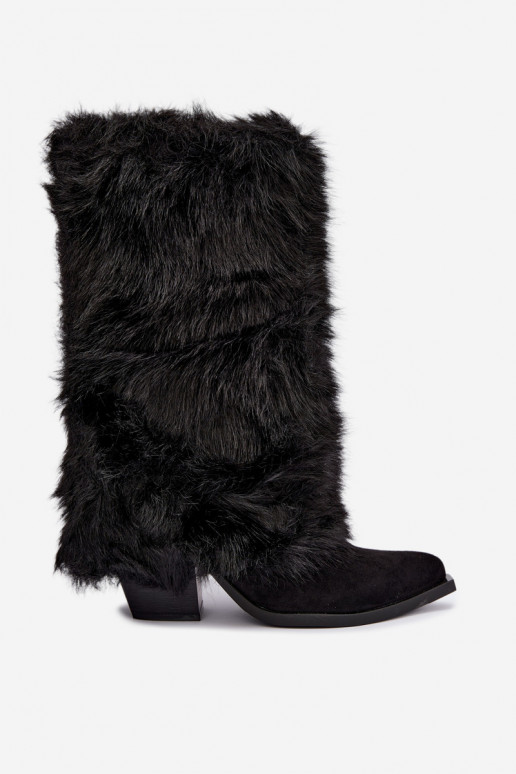 Bottes hautes chaudes avec fourrure et lacets en couleur noire Saphielle