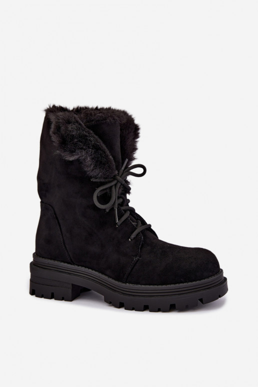 Bottines chaudes à lacets avec fourrure à l'intérieur en couleur noire Heloise
