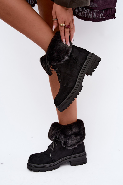 Bottines chaudes à lacets avec fourrure à l'intérieur en couleur noire Heloise