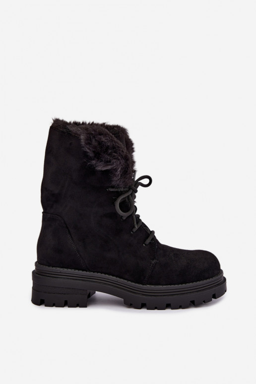 Bottines chaudes à lacets avec fourrure à l'intérieur en couleur noire Heloise
