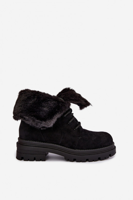 Bottines chaudes à lacets avec fourrure à l'intérieur en couleur noire Heloise