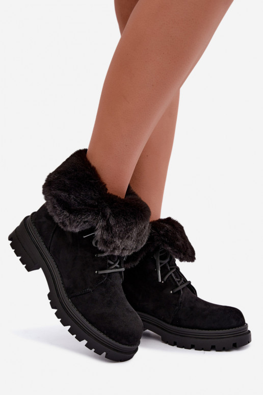 Bottines chaudes à lacets avec fourrure à l'intérieur en couleur noire Heloise