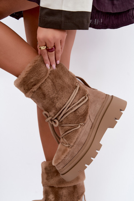 Bottes de neige avec fourrure et plateforme en couleur sable Illyria