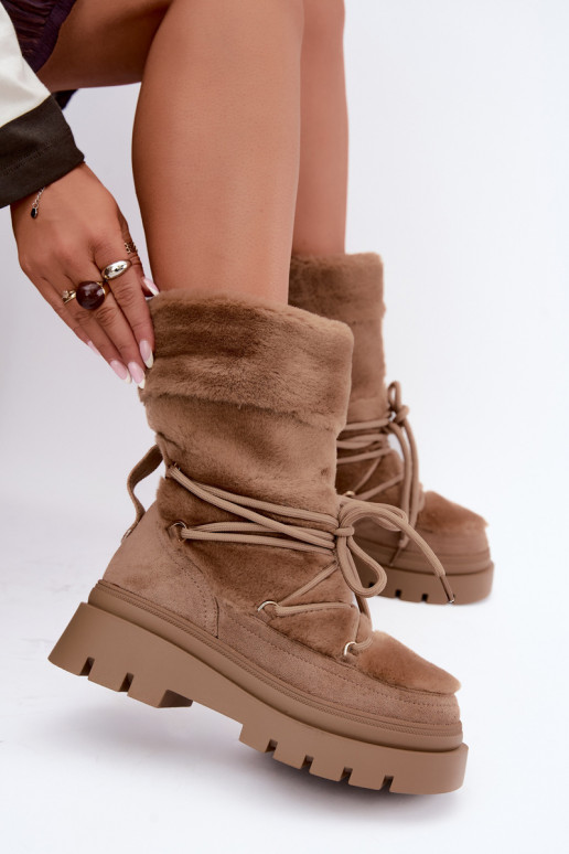 Bottes de neige avec fourrure et plateforme en couleur sable Illyria