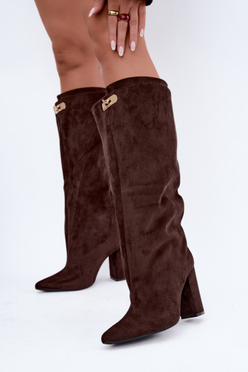 Bottes hautes chaudes avec double tige et talons en couleur chocolat en daim Luminelle