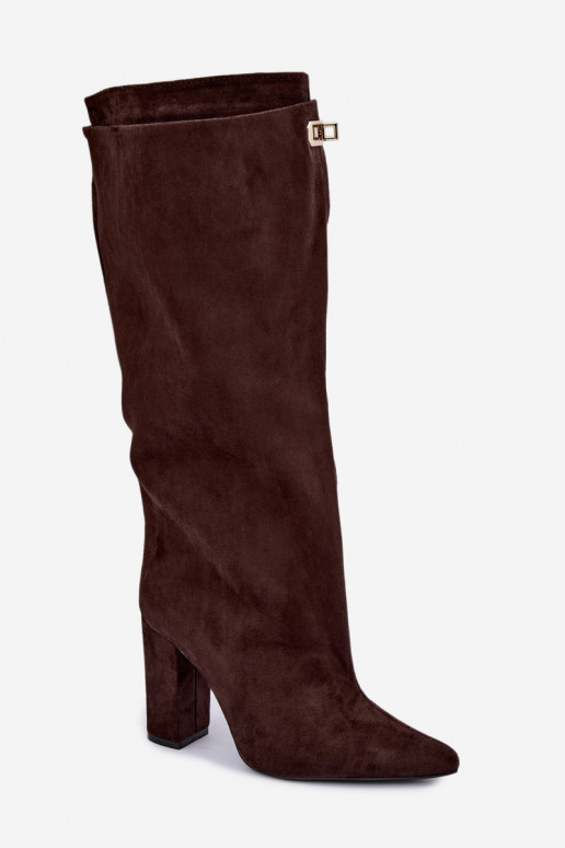 Bottes hautes chaudes avec double tige et talons en couleur chocolat en daim Luminelle