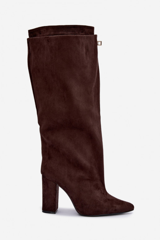 Bottes hautes chaudes avec double tige et talons en couleur chocolat en daim Luminelle
