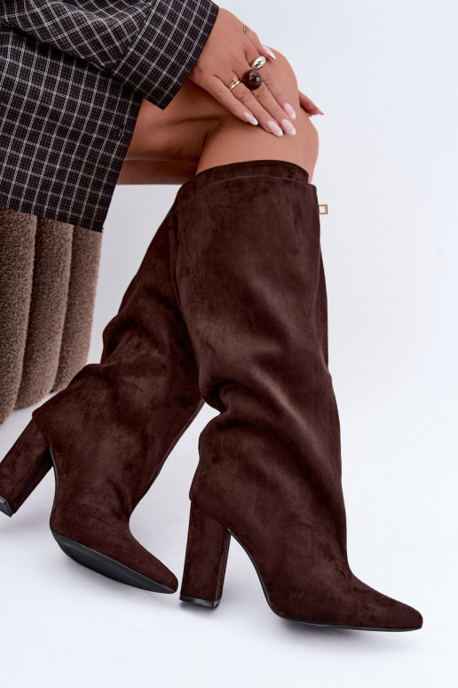 Bottes hautes chaudes avec double tige et talons en couleur chocolat en daim Luminelle