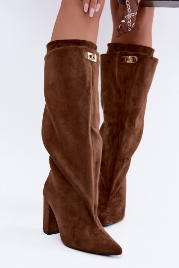 Bottes hautes chaudes avec double tige et talons en couleur marron en daim Luminelle