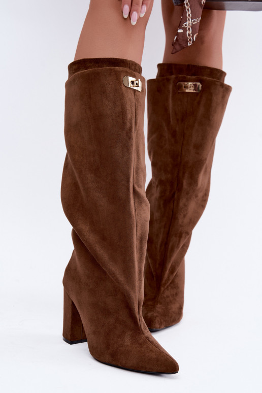 Bottes hautes chaudes avec double tige et talons en couleur marron en daim Luminelle