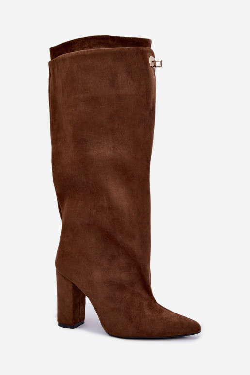 Bottes hautes chaudes avec double tige et talons en couleur marron en daim Luminelle
