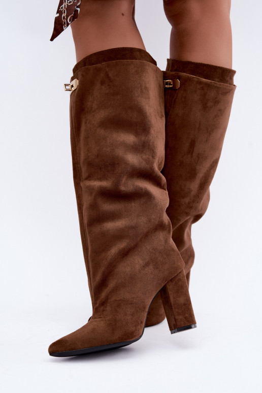 Bottes hautes chaudes avec double tige et talons en couleur marron en daim Luminelle