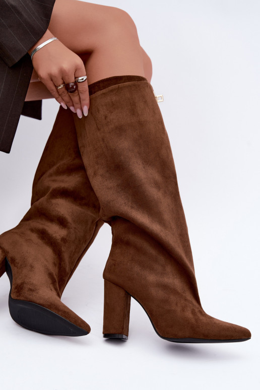 Bottes hautes chaudes avec double tige et talons en couleur marron en daim Luminelle