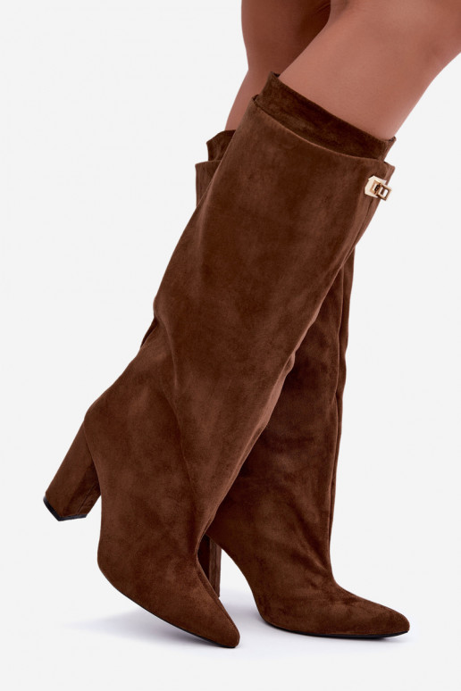 Bottes hautes chaudes avec double tige et talons en couleur marron en daim Luminelle
