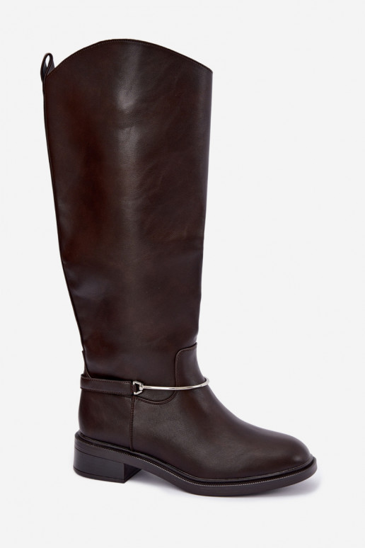 Bottes hautes avec larges talons et rubans décoratifs en couleur chocolat INillene
