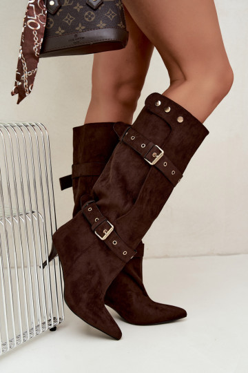 Bottines brunes Isabeau avec talons fins et boucles 2