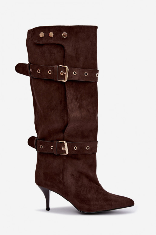 Bottines brunes Isabeau avec talons fins et boucles