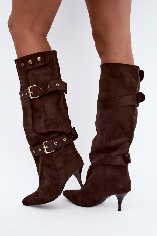 Bottines brunes Isabeau avec talons fins et boucles