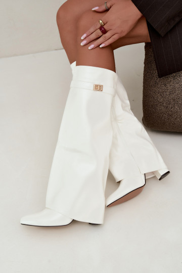 Bottes hautes pour femmes Avamora en simili cuir et talons blancs