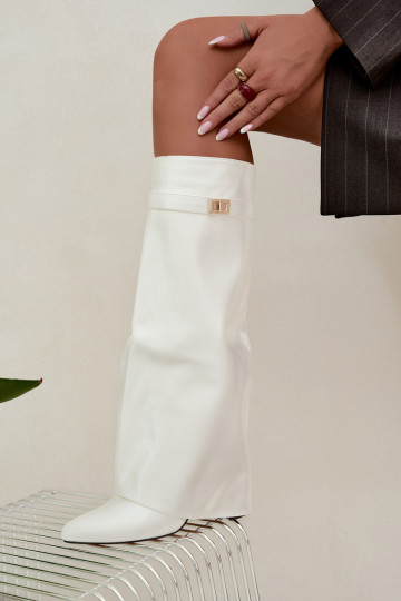 Bottes hautes pour femmes Avamora en simili cuir et talons blancs 2
