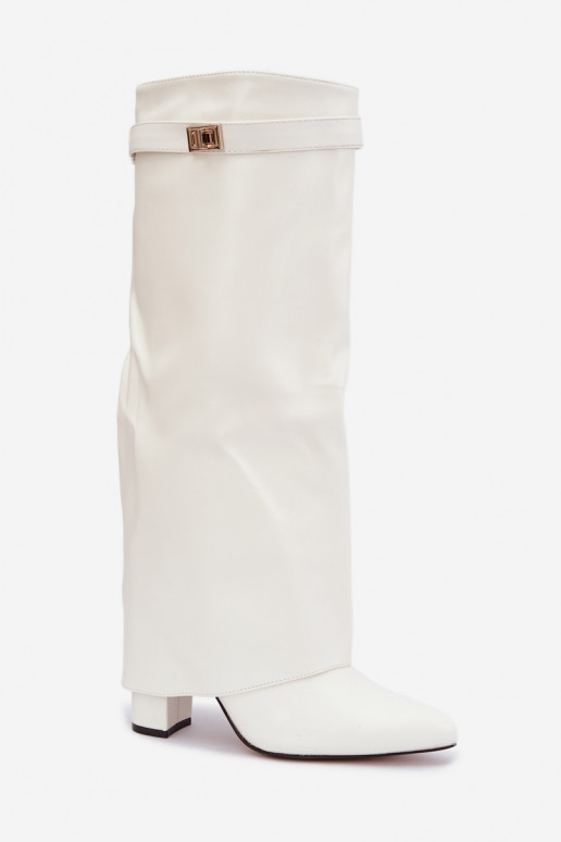 Bottes hautes pour femmes Avamora en simili cuir et talons blancs
