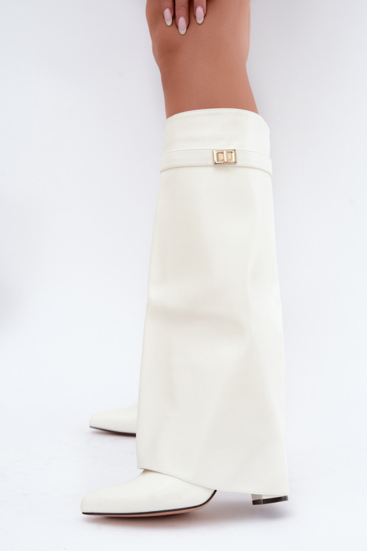 Bottes hautes pour femmes Avamora en simili cuir et talons blancs