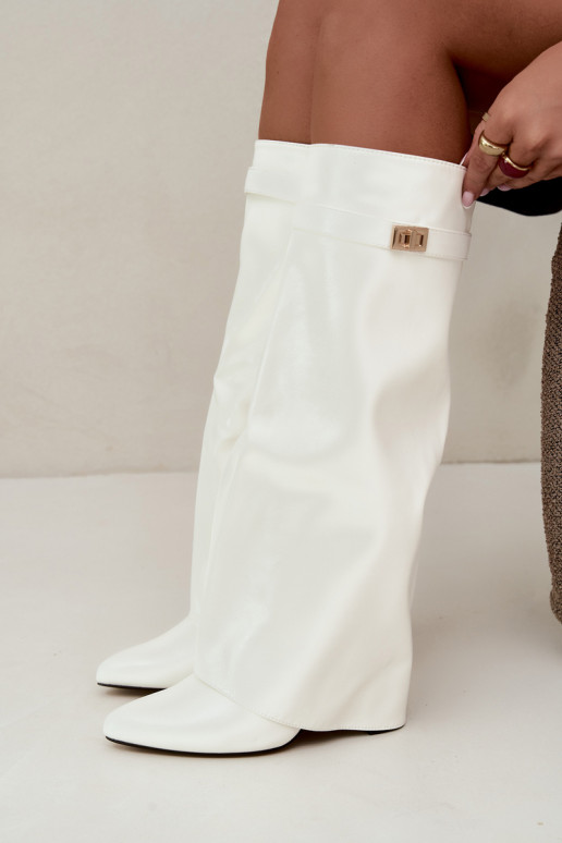 Bottes hautes pour femmes Avamora en simili cuir et talons blancs
