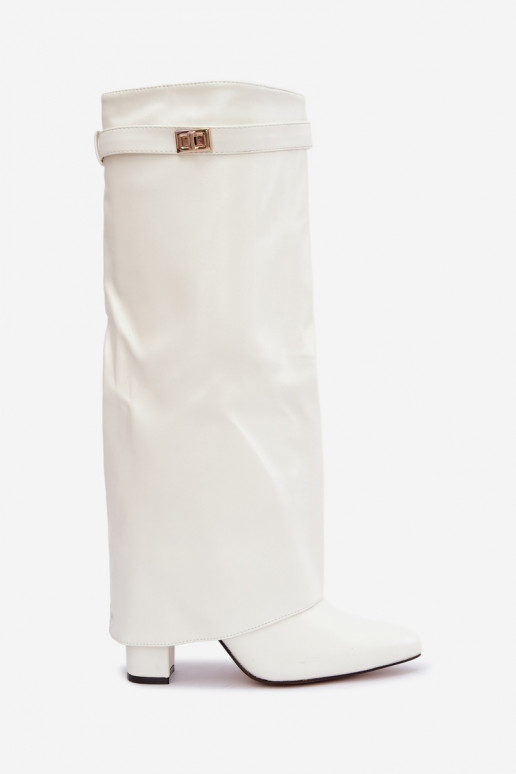 Bottes hautes pour femmes Avamora en simili cuir et talons blancs