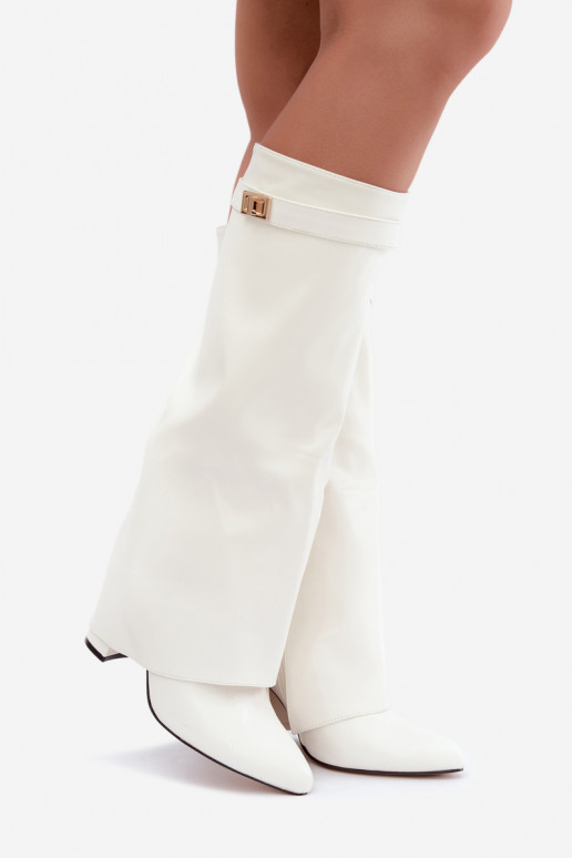 Bottes hautes pour femmes Avamora en simili cuir et talons blancs