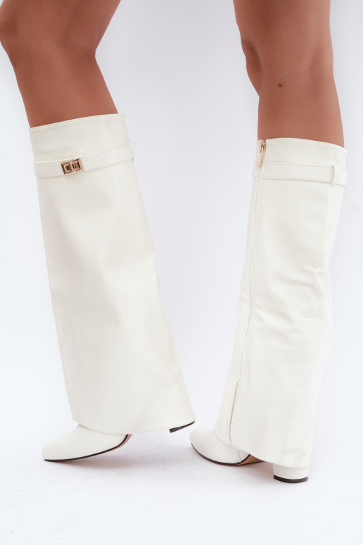 Bottes hautes pour femmes Avamora en simili cuir et talons blancs