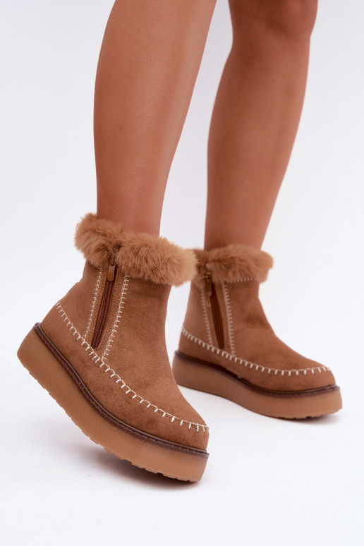 Bottes de neige pour femmes Joceline avec coutures et fourrure brunes