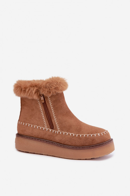Bottes de neige pour femmes Joceline avec coutures et fourrure brunes