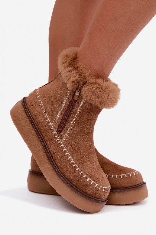 Bottes de neige pour femmes Joceline avec coutures et fourrure brunes