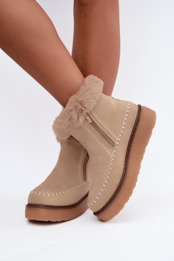 Bottes de neige pour femmes Joceline avec coutures et fourrure couleur sable