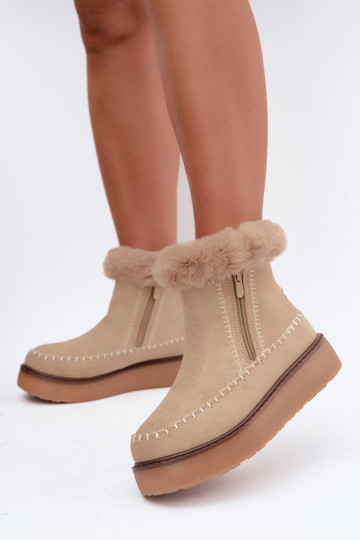 Bottes de neige pour femmes Joceline avec coutures et fourrure couleur sable 2