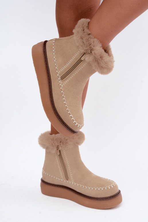 Bottes de neige pour femmes Joceline avec coutures et fourrure couleur sable
