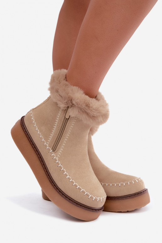 Bottes de neige pour femmes Joceline avec coutures et fourrure couleur sable