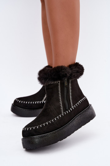 Bottes de neige pour femmes Joceline avec coutures et fourrure noires 2