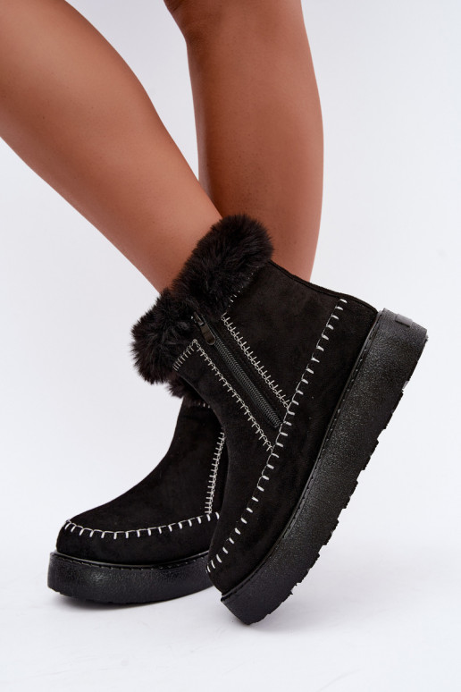 Bottes de neige pour femmes Joceline avec coutures et fourrure noires